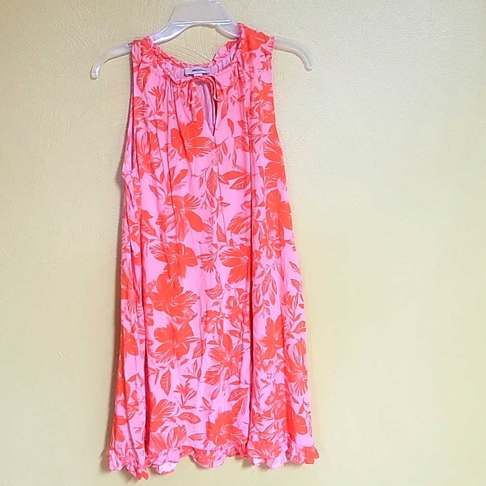 LOFT Vibrant Pink and Orange Floral Mini Dress